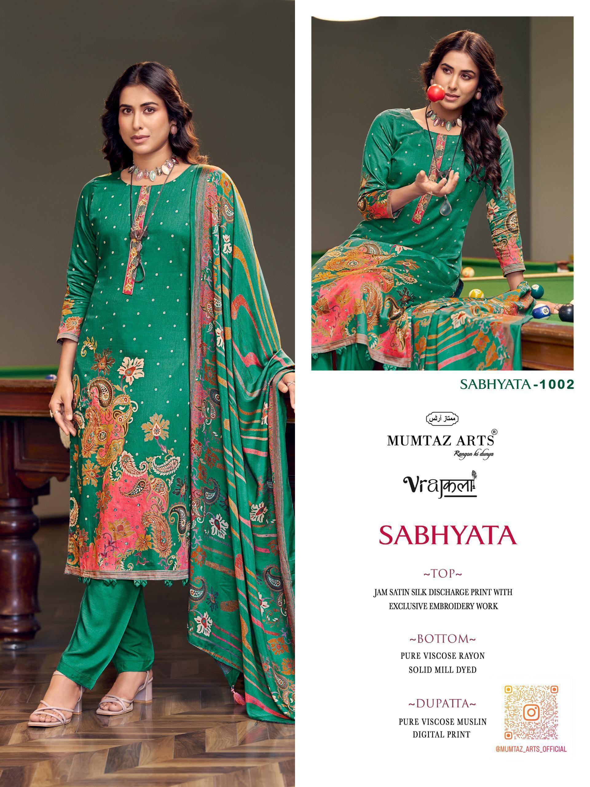 SABHYATA by MUMTAZ ARTS 1001 to 1004 series VISCOSE JAM dresses at Wholesale Price